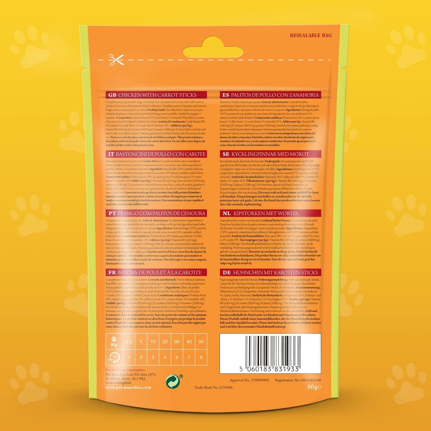 Pet Munchies Chicken & Carrot Sticks 80g