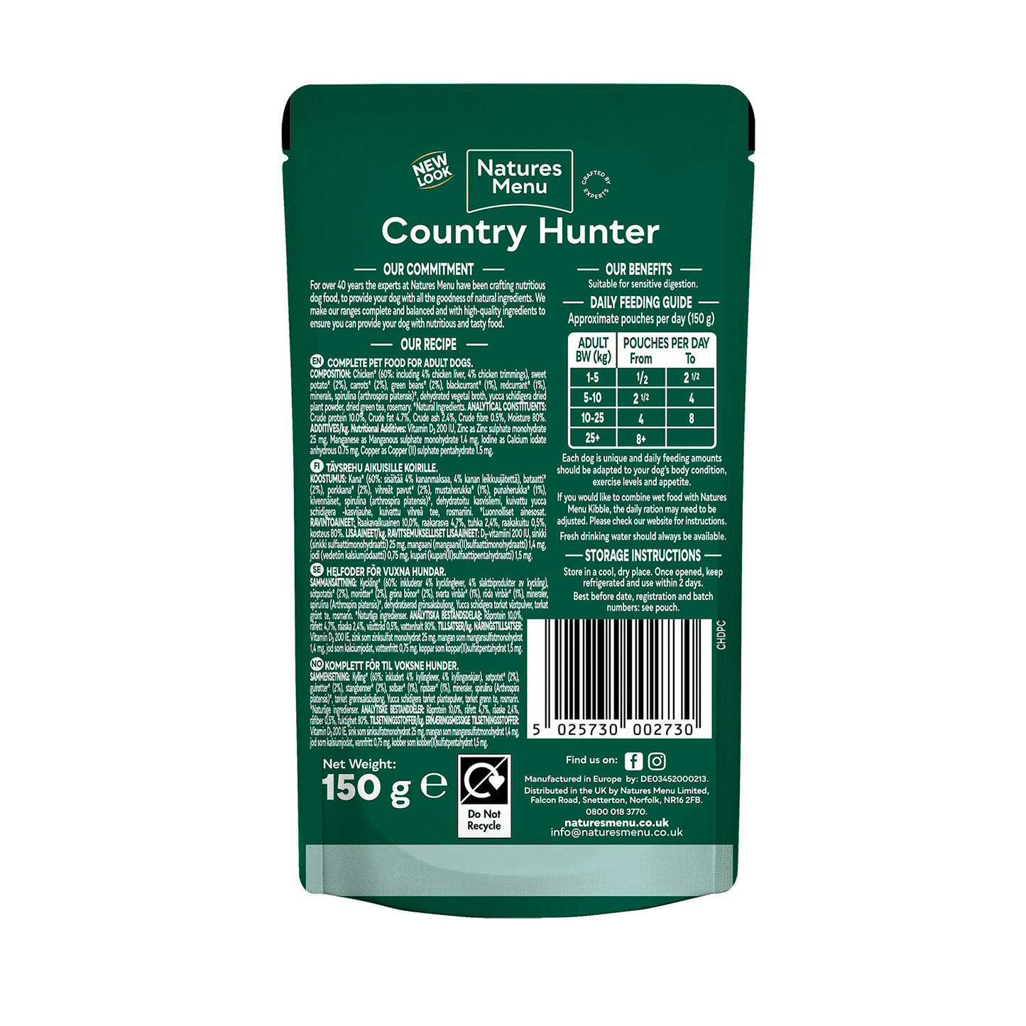 Natures Menu Country Hunter Dog Pouch Chicken 6x 150g