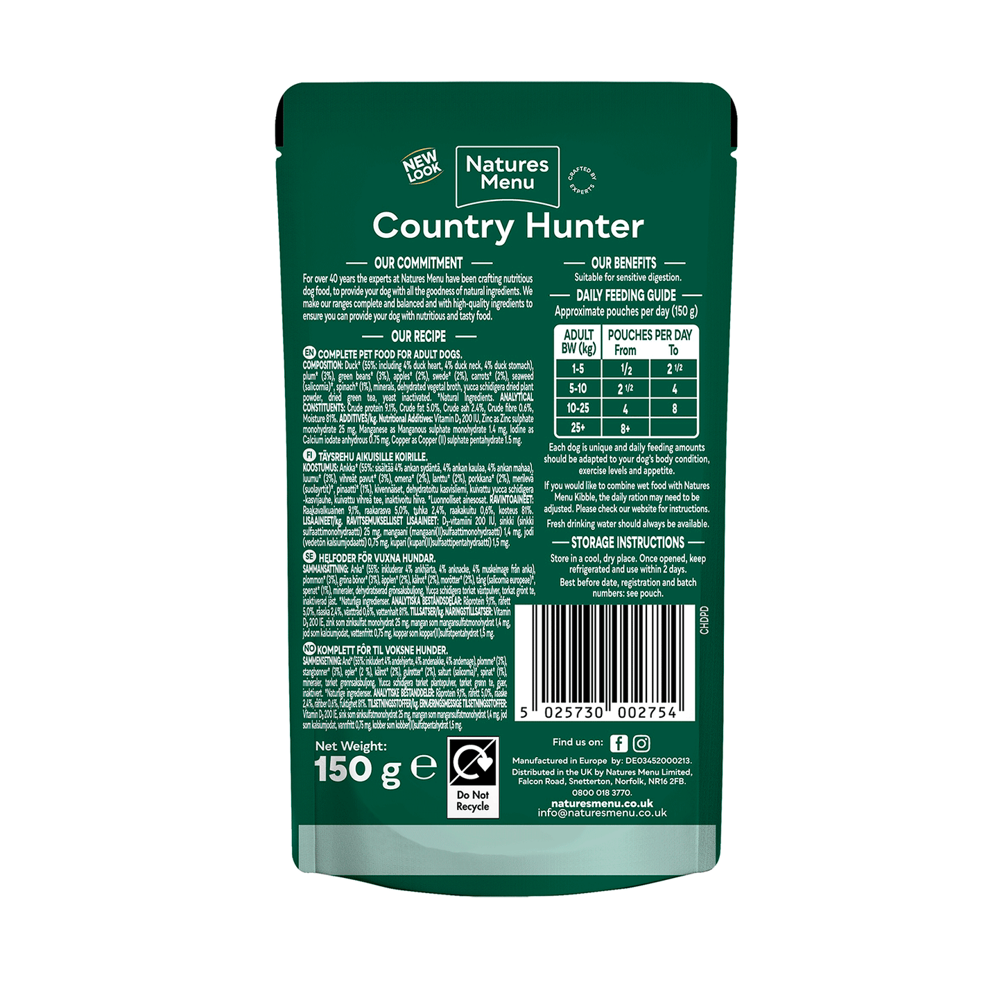Natures Menu Country Hunter Dog Pouch Duck 6x 150g