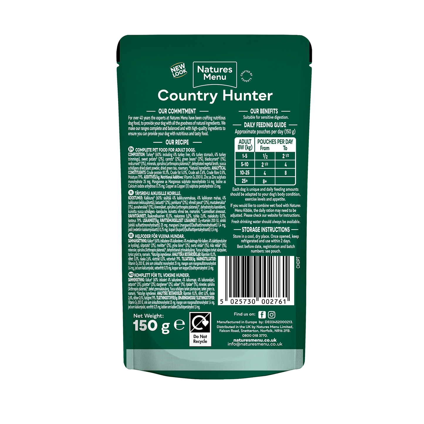 Natures Menu Country Hunter Dog Pouch Turkey 6x 150g