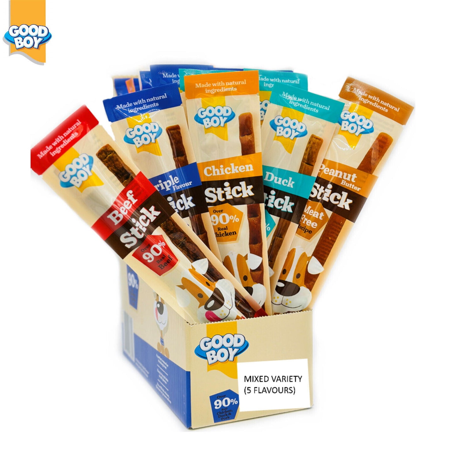 Good Boy Mixed Variety Soft Meaty Dog Sticks 5 Flavours, Case Of 50