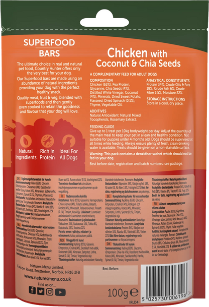 Natures Menu Country Hunter Air Dried Chicken With Coconut & Chia Seeds Treats 100g