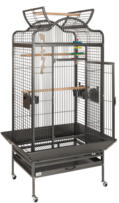 Liberta Voyager Large Bird Cage Antique Open Top Parrot Cage with Stand & Play Area