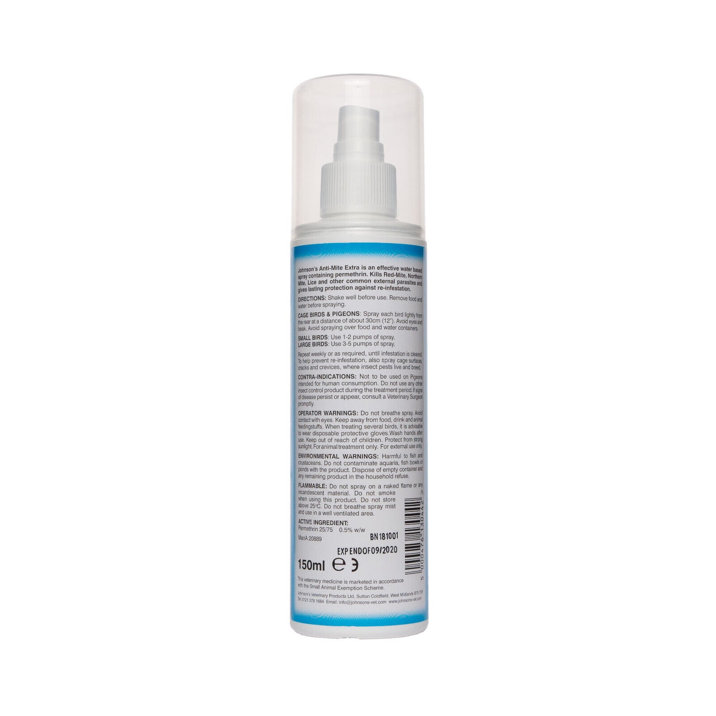 Johnson's Veterinary Anti-Mite Extra Bird Spray 150ml