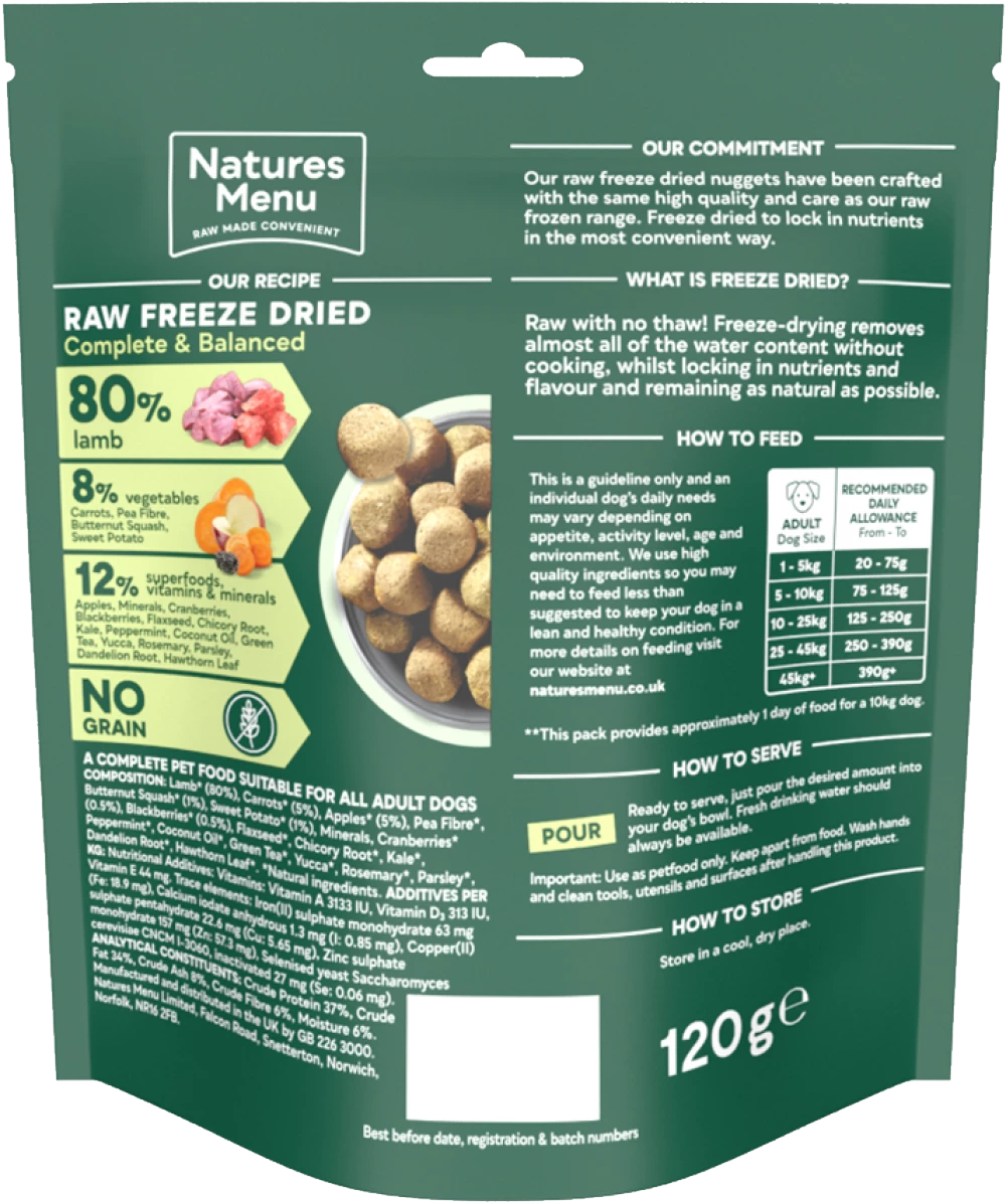 Natures Menu Freeze Dried 80/20 Lamb 120g