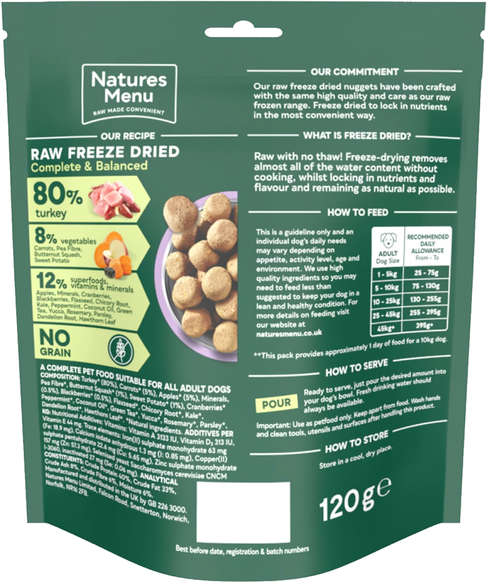 Natures Menu Freeze Dried 80/20 Turkey 120g