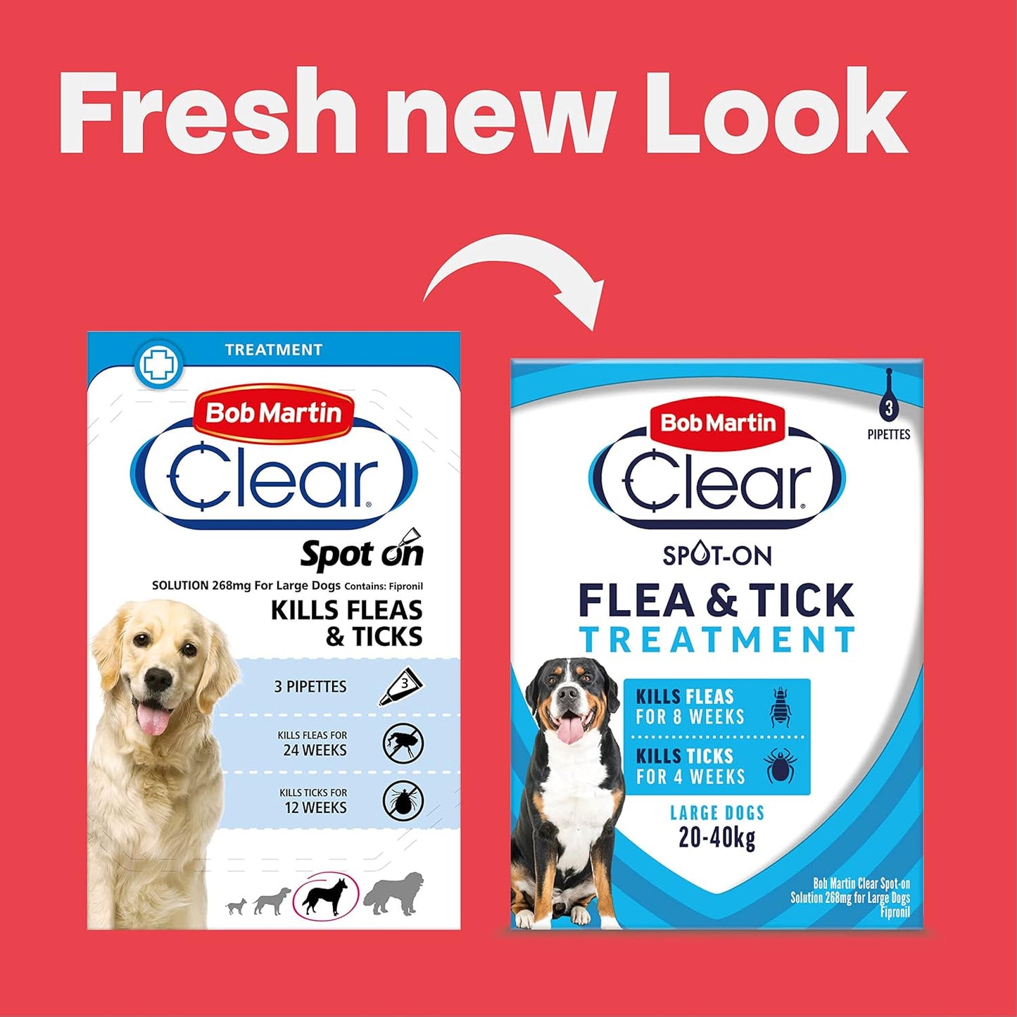 Bob Martin Clear Spot On Flea Treatment Large Dogs 20-40kg 3 Pipettes
