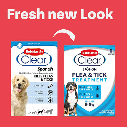Bob Martin Clear Spot On Flea Treatment Large Dogs 20-40kg 3 Pipettes
